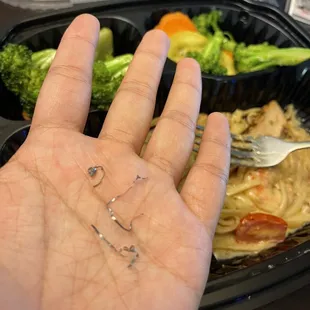 Steel wool from the Cajun Chicken and Shrimp Alfredo pasta