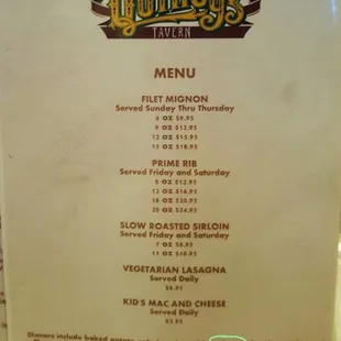 Menu describing the delicious salad dressing. A local favorite.