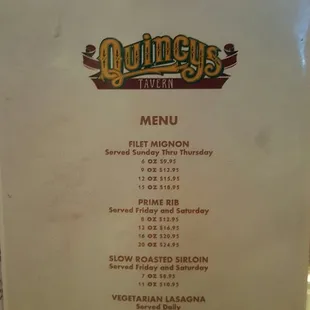 Dinner Menu