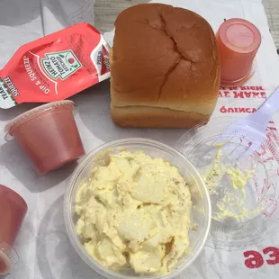 Potato salad and bread(roll)