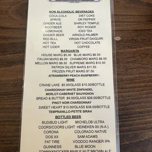 Drink menu