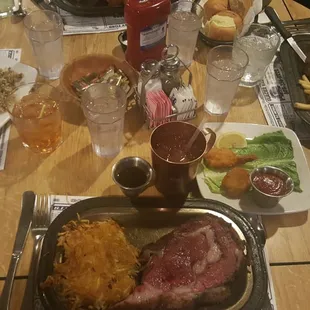 Wednesday night Prime Rib with side of shrimp, Moscow mule, and many many more delish dishes!