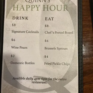 Happy hour menu