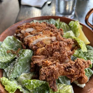 Caesar salad with fried chicken