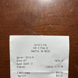 Our receipt