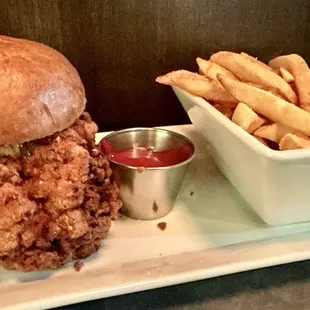 Fried chicken sandwich and Friesfries