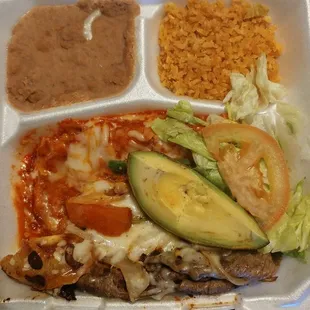 a meal in a styrofoam container