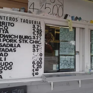 a menu on the wall