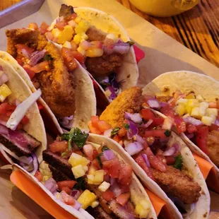 Tacos: Bubba Gump (crispy shrimp) | Baja Fish (fried grouper) | Aloha (blackened tuna) #tacotuesday