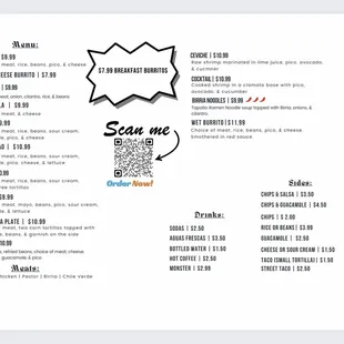 Menu! Online orders available.