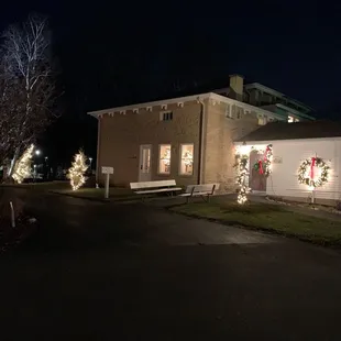 Walking up to stone house