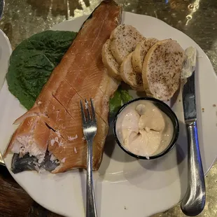 Smoked trout with garlic toast