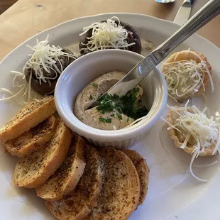 Appetizer - Stuffed Mushrooms, Onion Tarts, Garlic Toast, Smoked Trout Spread