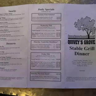 Stable Grill Menu