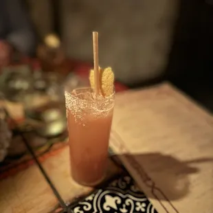 Vibras cocktail: mezcal-based, highly recommend. Mezcal is like the older, more soohisticated brother to tequila. Try this.