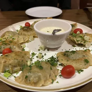 Lobster and spinach pierogi