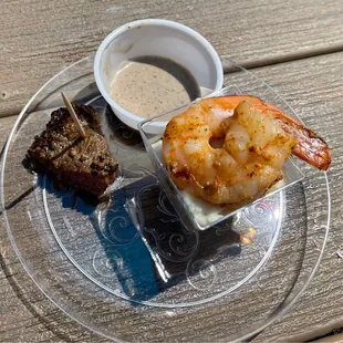 Lamb chop and jumbo shrimp with grits at San Antonio Brunch Festival.
