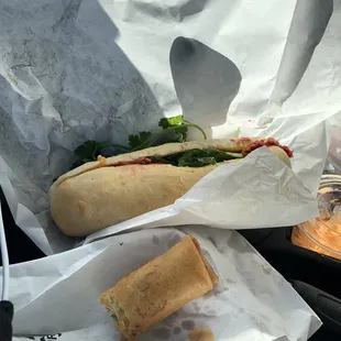 BBQ Pork Bahn Mi with egg rolls