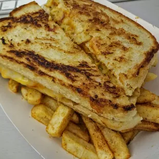 Gangsta Grilled Cheese and fries