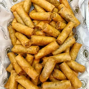 Our party tray egg rolls come in five protein choices, freshly fried to order, ensuring they remain crispy for hours.