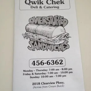 Qwik Chek menu