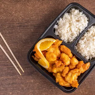 Orange peel chicken with rice