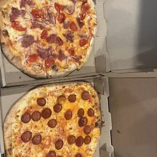 Spicy salami pizza &amp; pepperoni pizza