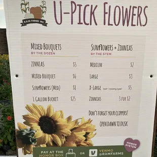 U-Pick Flower prices as of 8/5/22