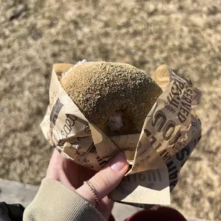 Rosemary bagel with strawberry cream cheese