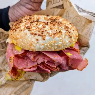 Pastrami on Onion Bagel