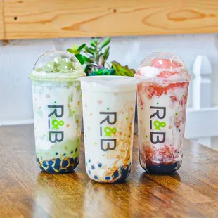 three cups of bubble tea