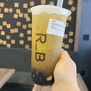 Lychee Green Tea with Aloe Vera sub boba