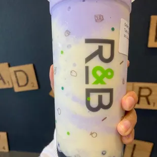 Taro Breeze with boba half sugar