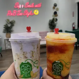 Taro Stormy with boba &amp; blended Mangonada with boba. Love &apos;em both!