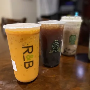 three drinks on a table