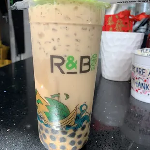 House Milk Tea with double boba
