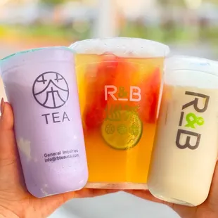 Taro Stormy, Hawaiian Green Fruit Tea, and Jasmine Green Milk Tea (IG @boba._.addict)