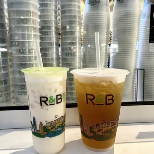 Jasmine Green Milk Tea and  Hawaiian Fruit Green Tea