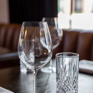 empty wine glasses on a table