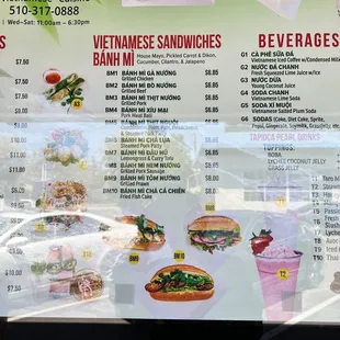 the menu for the restaurant