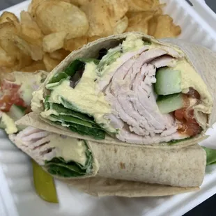 Hummus wrap with roast turkey