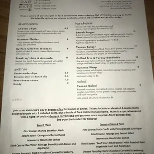 a menu for a restaurant