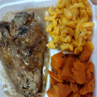Turkey wing, rice, canned candied yams &amp; Mac &amp; cheese - NOT SO GOOD. Overpriced