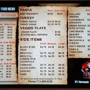 Soul food menu