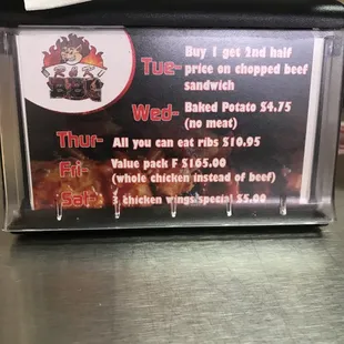 Daily specials.