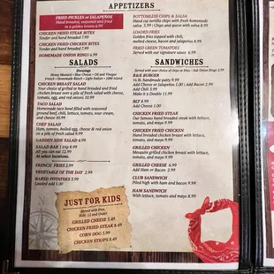 the menu and prices
