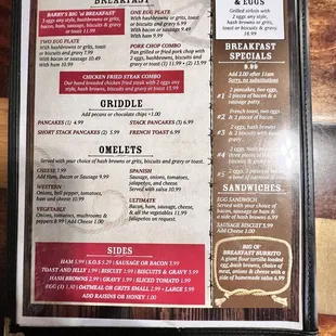 the breakfast menu