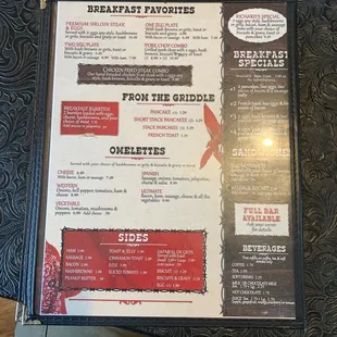 Menu for breakfast