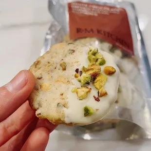 White Chocolate Dipped Pistachio Shortbread Cookies