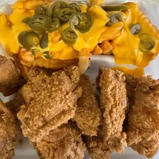 Fried Chicken Wings with Cheese Fries